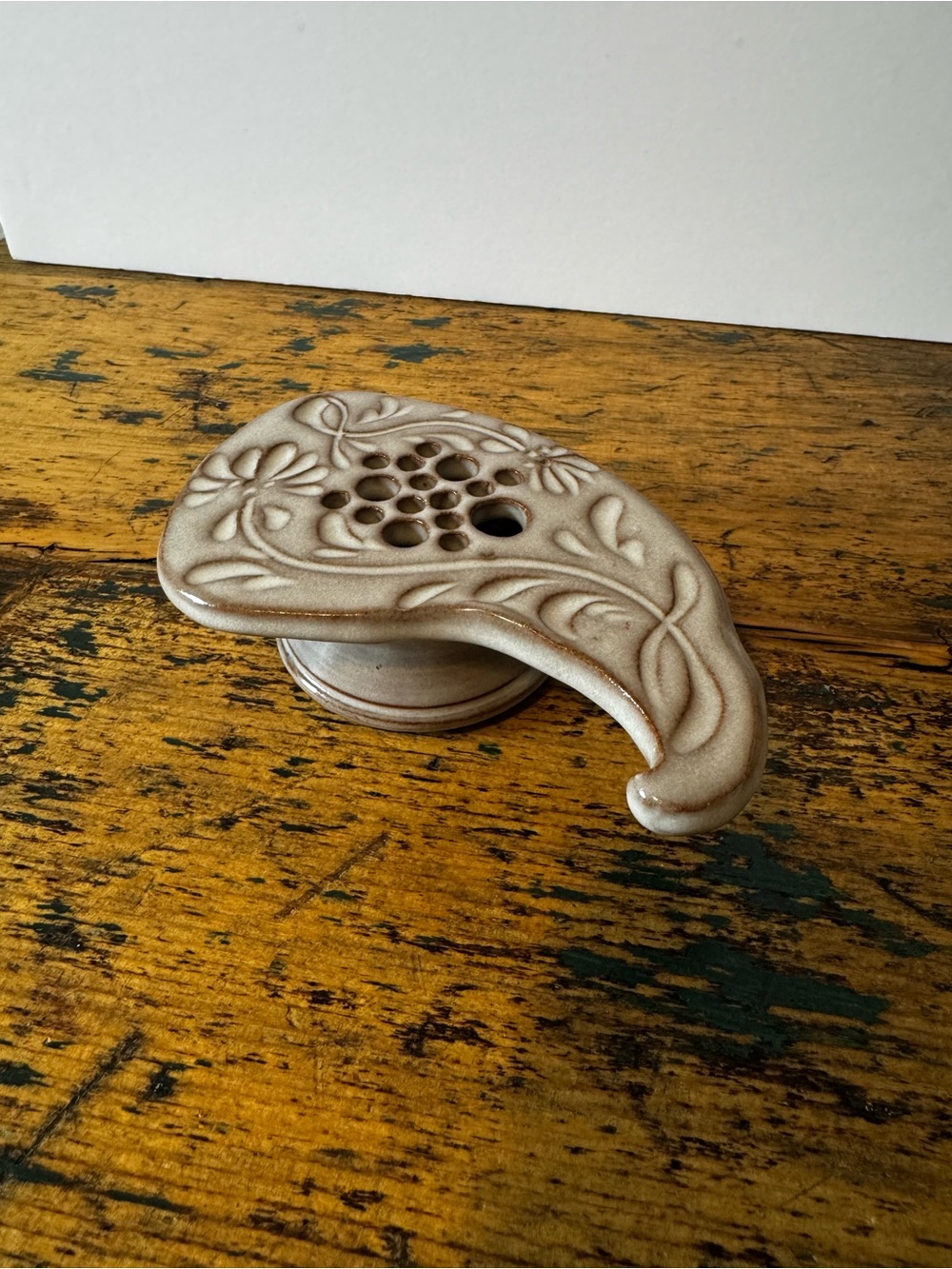 Ceramic Flower Frog Vase in Light Taupe